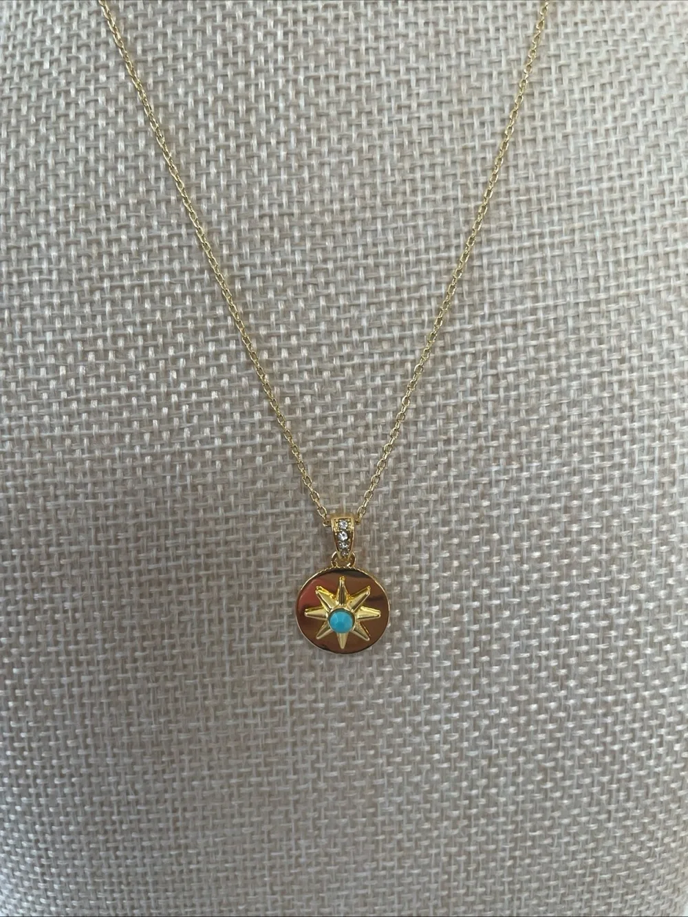kate spade Gold Sunburst Pendant Necklace with Turquoise Center
